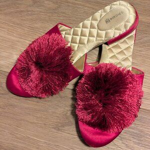 Birdies | The Songbird Satin Pom-Pom Mule In Fuchsia Pink